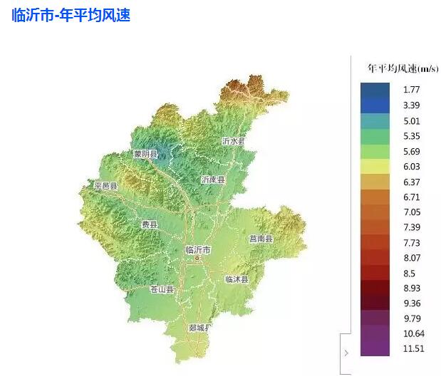 山东省及各市风资源分布图