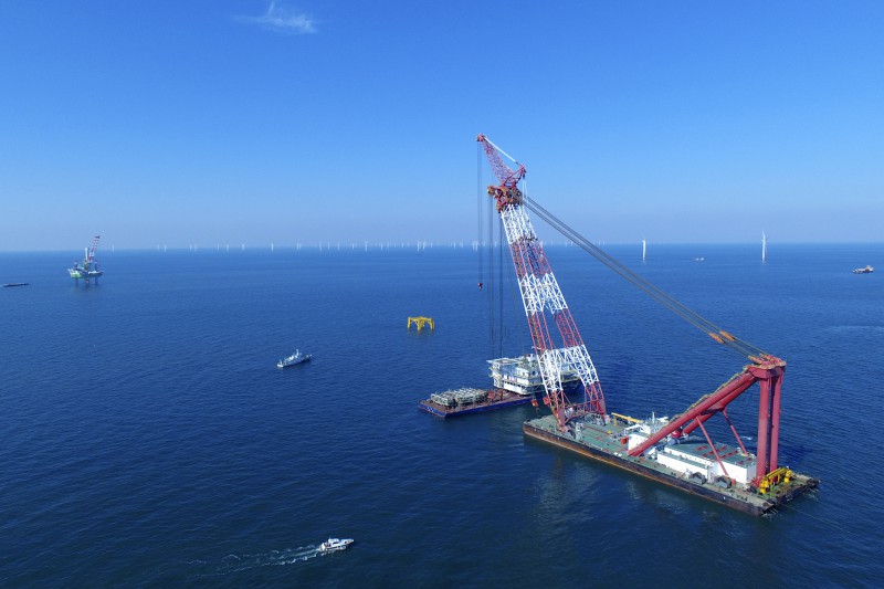 华能大连庄河海上风电场址Ⅳ1项目海上升压站施工